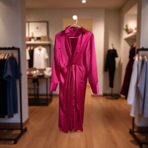 Chic Fuchsia Satin Midi Dress